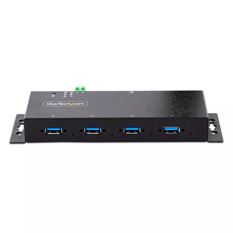 StarTech.com 4 prievadų pramoninis USB 3.0 5Gbps šakotuvas, tvirtas USB šakotuvas su ESD apsauga, DIN/sieninis/stalinis montavimas USB-A šakotuvas, USB plėtiklis su fiksuojamais prievadais, sunkiasvoris - TAA