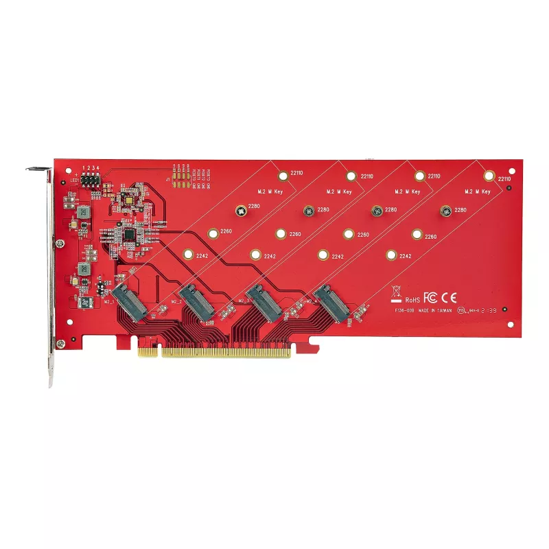 StarTech.com Quad M.2 PCIe adapterio kortelė, PCIe x16 į keturis NVMe arba AHCI M.2 SSD, PCI Express 4.0, 7,8GBps/diske, reikalinga bifurkacija, suderinama su Windows/Linux