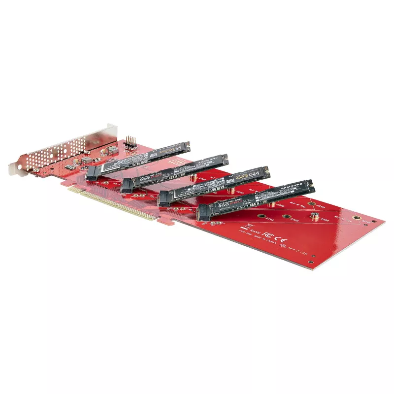 StarTech.com Quad M.2 PCIe adapterio kortelė, PCIe x16 į keturis NVMe arba AHCI M.2 SSD, PCI Express 4.0, 7,8GBps/diske, reikalinga bifurkacija, suderinama su Windows/Linux