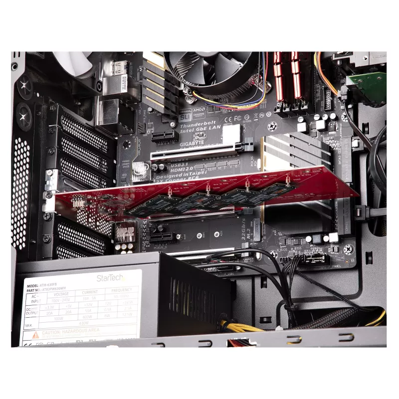 StarTech.com Quad M.2 PCIe adapterio kortelė, PCIe x16 į keturis NVMe arba AHCI M.2 SSD, PCI Express 4.0, 7,8GBps/diske, reikalinga bifurkacija, suderinama su Windows/Linux