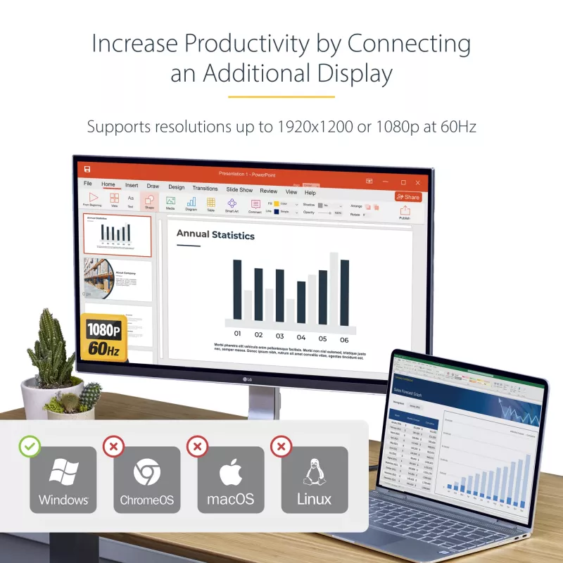 StarTech.com USB 3.0 į HDMI adapteris, USB į HDMI monitoriaus keitiklis, 1080p, tik Windows (nepalaiko macOS/ChromeOS/Linux) - TAA