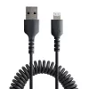 StarTech.com 50 cm USB į Lightning laidas, MFi sertifikuotas, spiralinis iPhone įkrovimo laidas, juodas, patvari TPE striukė, aramido pluoštas