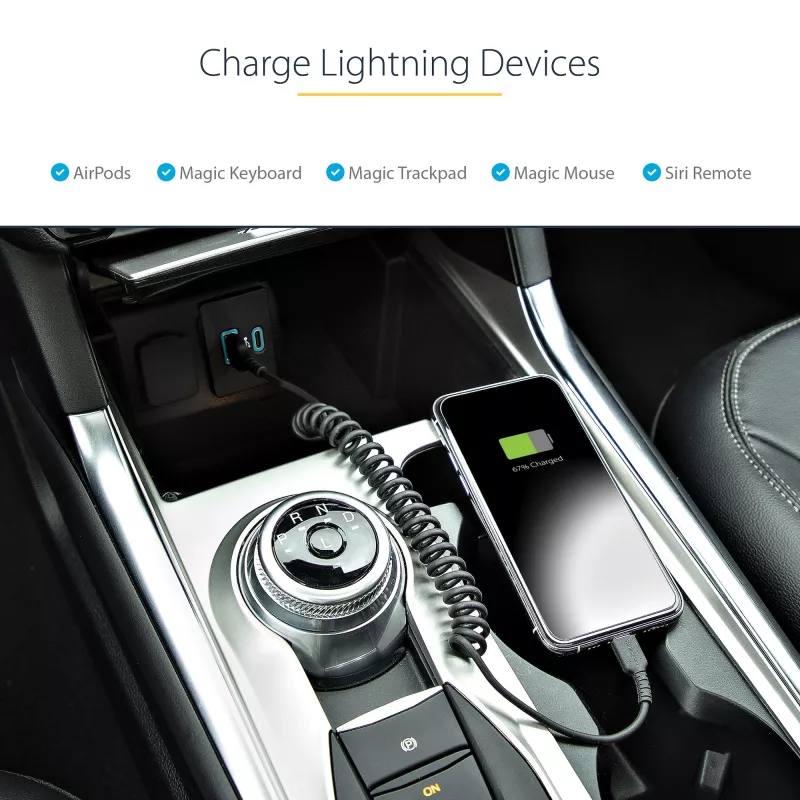 StarTech.com 50 cm USB į Lightning laidas, MFi sertifikuotas, spiralinis iPhone įkrovimo laidas, juodas, patvari TPE striukė, aramido pluoštas