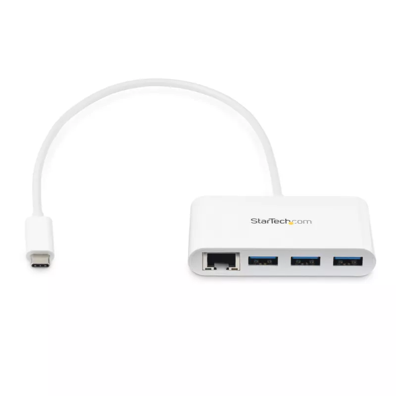 StarTech.com 3 prievadų USB-C centras su Gigabit Ethernet - USB-C į 3x USB-A - USB 3.0 centras - Baltas