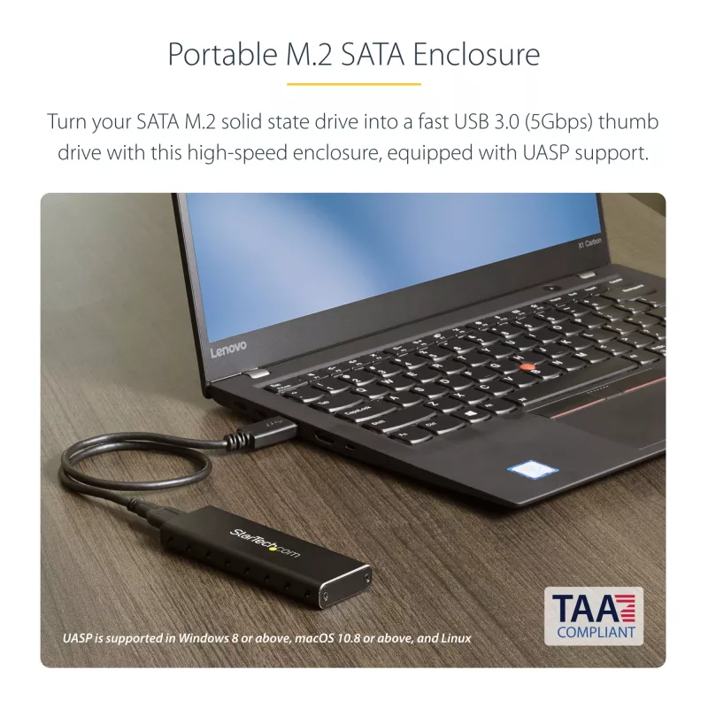 StarTech.com SM2NGFFMBU33 išorinis M.2 SATA SSD dėklas su USB 3.0 (5 Gbps) ir UASP palaikymu