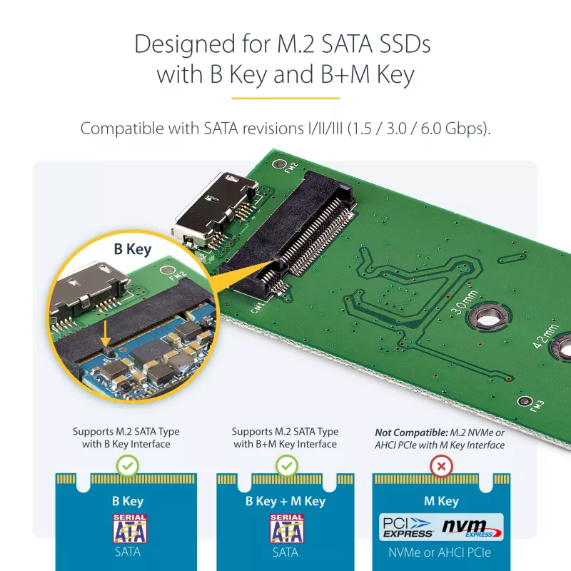 StarTech.com SM2NGFFMBU33 išorinis M.2 SATA SSD dėklas su USB 3.0 (5 Gbps) ir UASP palaikymu