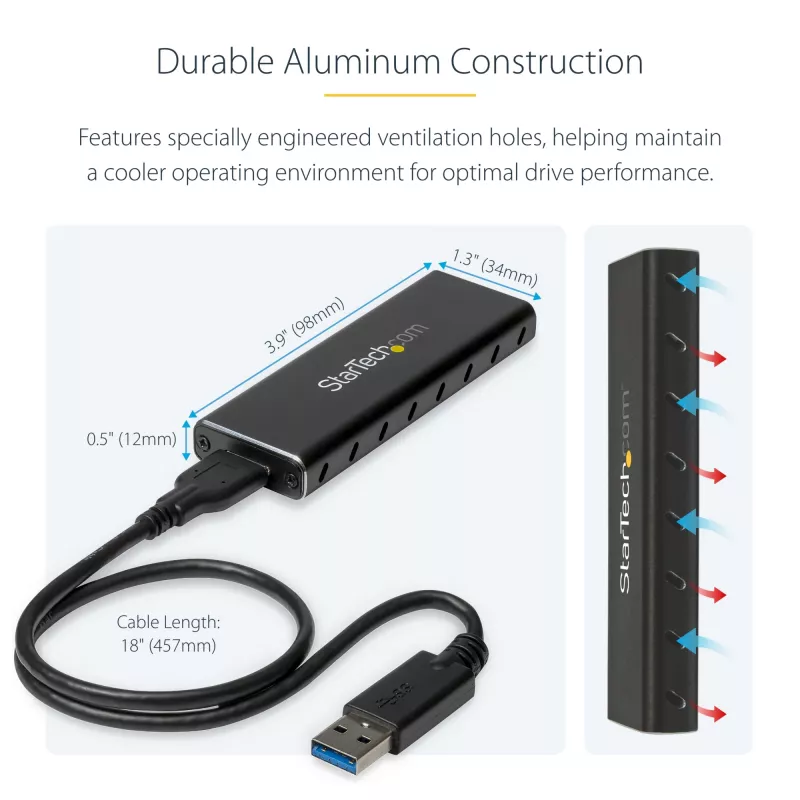 StarTech.com SM2NGFFMBU33 išorinis M.2 SATA SSD dėklas su USB 3.0 (5 Gbps) ir UASP palaikymu