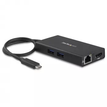 StarTech.com USB-C kelių prievadų adapteris – USB-C kelioninė dokavimo stotelė su 4K HDMI, 60 W galios perdavimu, GbE, 2 prievadų USB-A 3.0 šakotuvu – nešiojamas mini USB-C dokas nešiojamam kompiuteriui