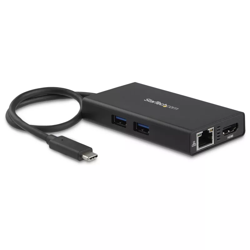 StarTech.com USB-C kelių prievadų adapteris – USB-C kelioninė dokavimo stotelė su 4K HDMI, 60 W galios perdavimu, GbE, 2 prievadų USB-A 3.0 šakotuvu – nešiojamas mini USB-C dokas nešiojamam kompiuteriui
