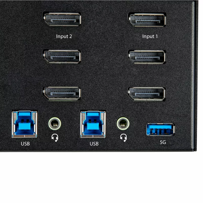 StarTech.com 2 prievadų 3 monitorių DisplayPort KVM jungiklis – 4K 60Hz UHD HDR – darbalaukio DP 1.2 KVM su 2 prievadų USB 3.0 šakotuvu (5Gbps) ir 4x USB 2.0 HID prievadais, garsu, sparčiųjų klavišų perjungimu – TAA