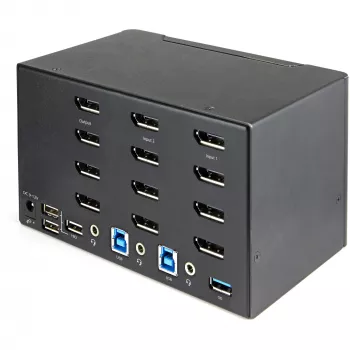 StarTech.com 2 prievadų keturių monitorių DisplayPort KVM jungiklis – 4K 60Hz UHD HDR – stalinis 4K DP 1.2 KVM su 2 prievadų USB 3.0 šakotuvu (5Gbps) ir 4x USB 2.0 HID prievadais, garsu, klavišiniu perjungimu, TAA