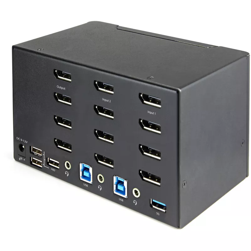 StarTech.com 2 prievadų keturių monitorių DisplayPort KVM jungiklis – 4K 60Hz UHD HDR – stalinis 4K DP 1.2 KVM su 2 prievadų USB 3.0 šakotuvu (5Gbps) ir 4x USB 2.0 HID prievadais, garsu, klavišiniu perjungimu, TAA