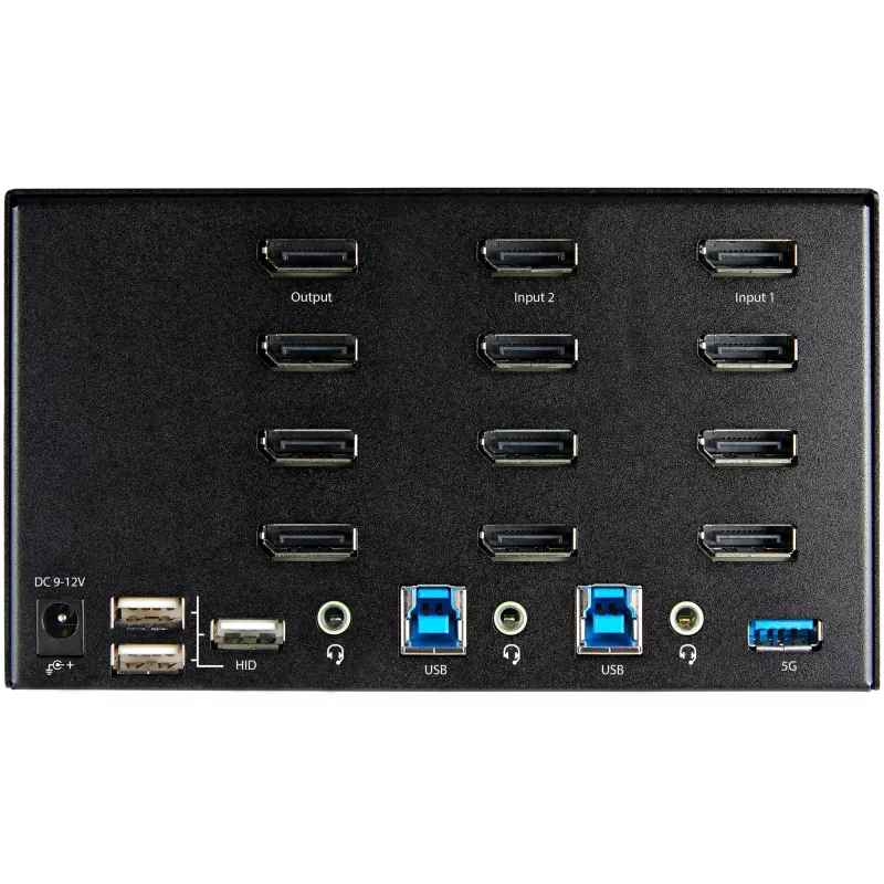 StarTech.com 2 prievadų keturių monitorių DisplayPort KVM jungiklis – 4K 60Hz UHD HDR – stalinis 4K DP 1.2 KVM su 2 prievadų USB 3.0 šakotuvu (5Gbps) ir 4x USB 2.0 HID prievadais, garsu, klavišiniu perjungimu, TAA