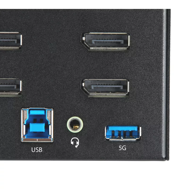 StarTech.com 2 prievadų keturių monitorių DisplayPort KVM jungiklis – 4K 60Hz UHD HDR – stalinis 4K DP 1.2 KVM su 2 prievadų USB 3.0 šakotuvu (5Gbps) ir 4x USB 2.0 HID prievadais, garsu, klavišiniu perjungimu, TAA