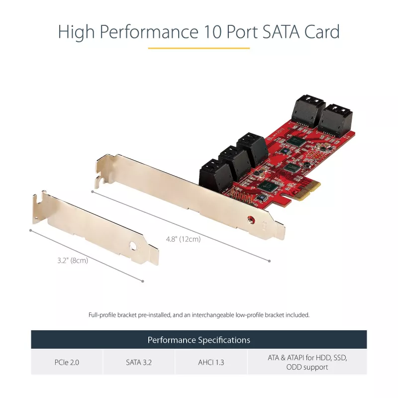 StarTech.com SATA PCIe kortelė - 10 prievadų PCIe SATA plėtinio kortelė - 6Gbps - žemo/viso profilio - sukrautos SATA jungtys - ASM1062 be RAID - PCI Express į SATA keitiklis/ adapteris