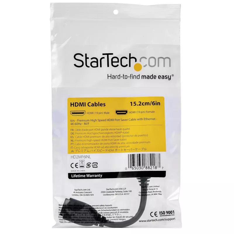StarTech.com 15 cm HDMI prievado apsaugos ilginimo laidas - 4K 60Hz HDMI 2.0 su Ethernet - HDMI vyriškas į moterišką adapteris