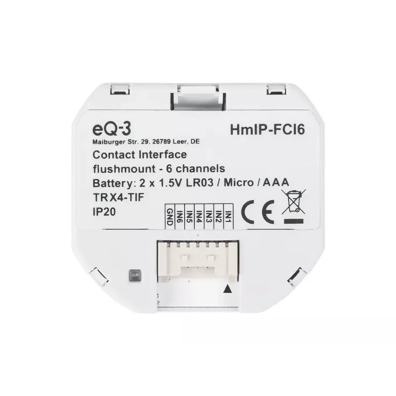 Jungiklio sąsaja Homematic IP HmIP-FCI6, balta, mygtukinis valdymas, baterija (AAA), IP20, 48,5×15×53 mm