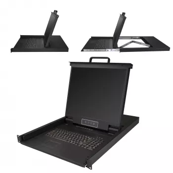 „StarTech.com“ 8 prievadų stovo KVM konsolė su 6 pėdų kabeliais – integruotas KVM jungiklis su 19 colių LCD monitoriumi – pilnai įrengtas 1U LCD KVM stalčius – OSD KVM – patvarus 50 000 MTBF – USB + VGA palaikymas