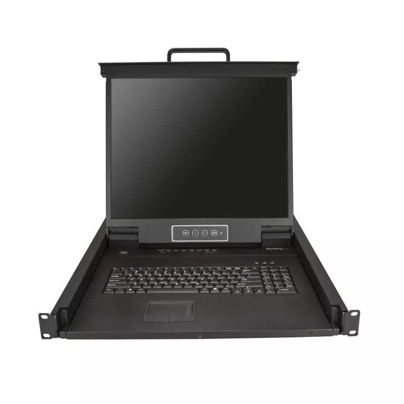 „StarTech.com“ 8 prievadų stovo KVM konsolė su 6 pėdų kabeliais – integruotas KVM jungiklis su 19 colių LCD monitoriumi – pilnai įrengtas 1U LCD KVM stalčius – OSD KVM – patvarus 50 000 MTBF – USB + VGA palaikymas