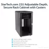 StarTech.com 4-Post 22U Server Rack Cabinet, užrakinama 19 colių duomenų spinta kompiuteriams / AV / IT įrangai, biuro / namų tinklo stovas su ratukais ir reguliuojamais montavimo bėgeliais