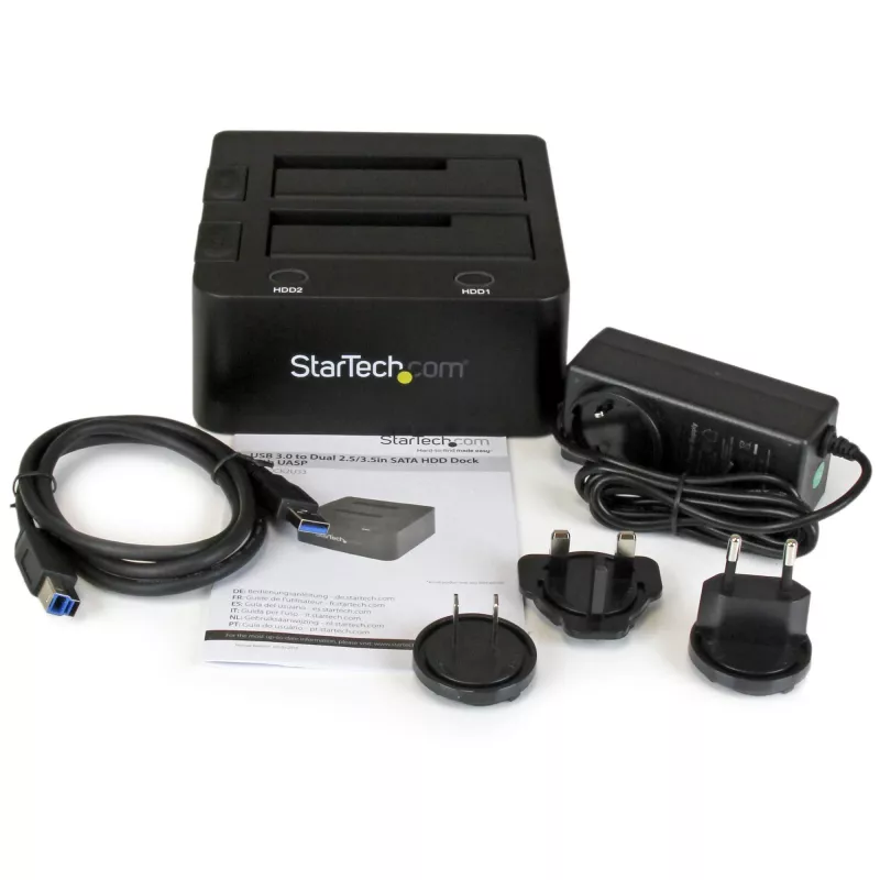StarTech.com SDOCK2U33 Dviejų lizdų USB 3.0 į SATA kietųjų diskų dokavimo stotelė, išorinis 2,5/3,5 colio SATA I/II/III SSD/HDD dokas, karšto keitimo lizdai, viršutinis įdėjimas