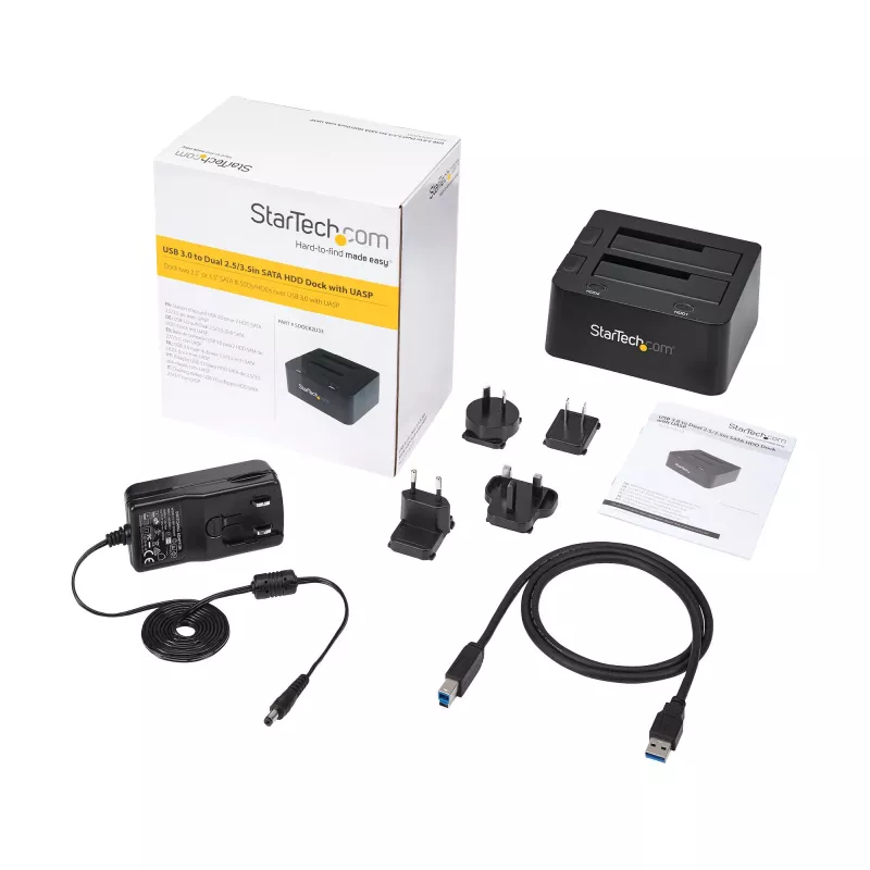 StarTech.com SDOCK2U33 Dviejų lizdų USB 3.0 į SATA kietųjų diskų dokavimo stotelė, išorinis 2,5/3,5 colio SATA I/II/III SSD/HDD dokas, karšto keitimo lizdai, viršutinis įdėjimas