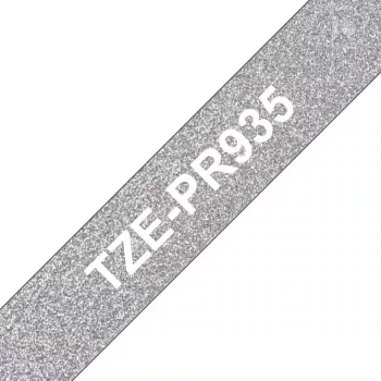 Brother TZe-PR935 lipni juosta Baltas tekstas ant sidabrinio fono 12 mm x 8 m