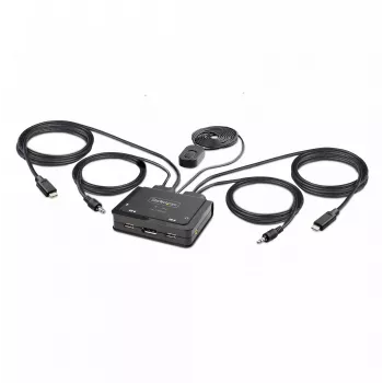 StarTech.com 2 prievadų USB-C laidas KVM jungiklis, 4K 60Hz DisplayPort išvestis, kompaktiškas KVM su integruotais 1,2 m USB-C / garso laidais, maitinamas iš USB, nuotolinis mygtukas / klavišų kombinacijos perjungimas