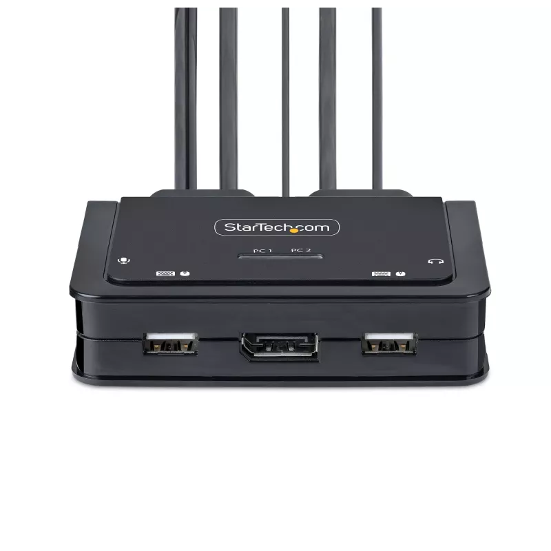 StarTech.com 2 prievadų USB-C laidas KVM jungiklis, 4K 60Hz DisplayPort išvestis, kompaktiškas KVM su integruotais 1,2 m USB-C / garso laidais, maitinamas iš USB, nuotolinis mygtukas / klavišų kombinacijos perjungimas