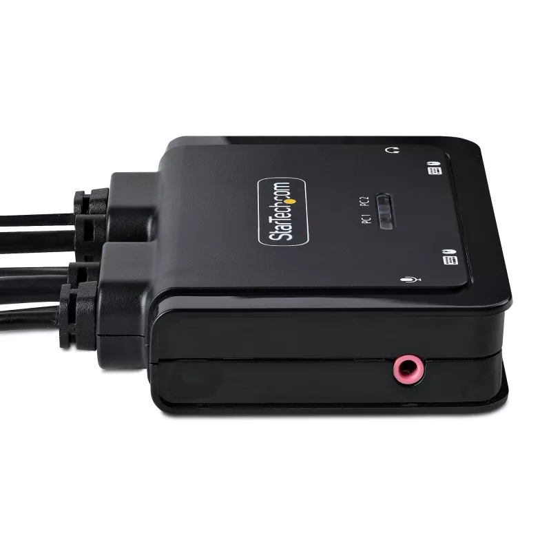 StarTech.com 2 prievadų USB-C laidas KVM jungiklis, 4K 60Hz DisplayPort išvestis, kompaktiškas KVM su integruotais 1,2 m USB-C / garso laidais, maitinamas iš USB, nuotolinis mygtukas / klavišų kombinacijos perjungimas