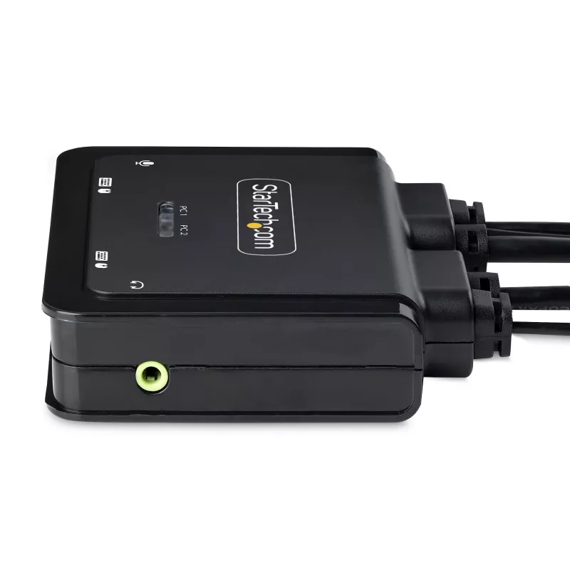 StarTech.com 2 prievadų USB-C laidas KVM jungiklis, 4K 60Hz DisplayPort išvestis, kompaktiškas KVM su integruotais 1,2 m USB-C / garso laidais, maitinamas iš USB, nuotolinis mygtukas / klavišų kombinacijos perjungimas