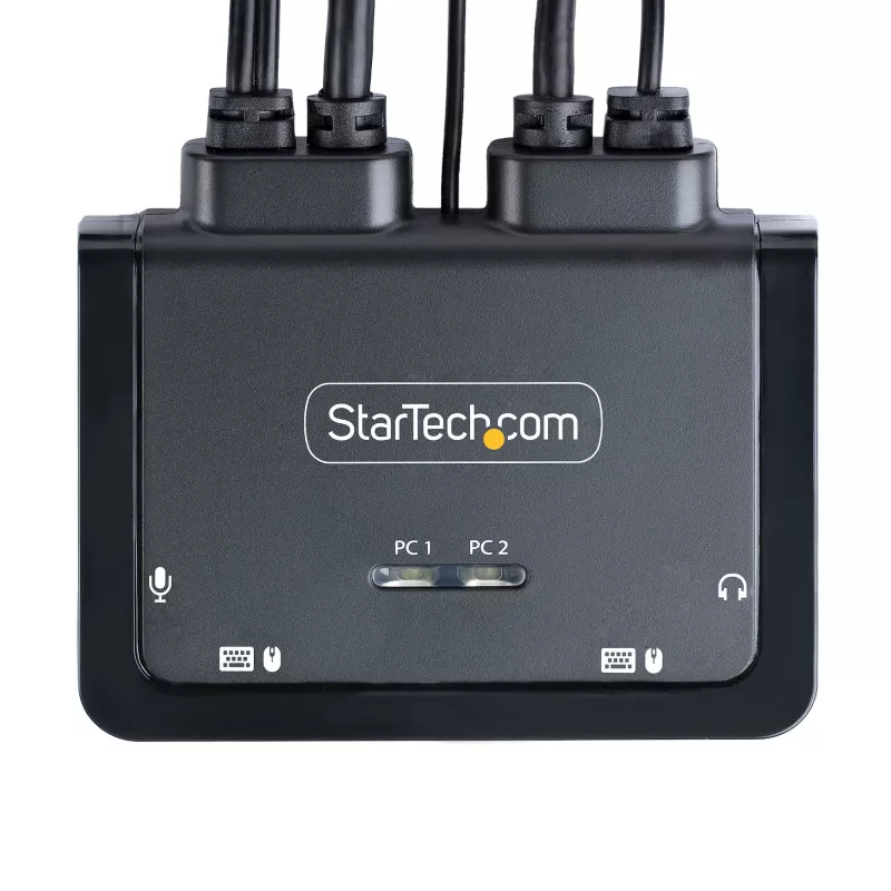 StarTech.com 2 prievadų USB-C laidas KVM jungiklis, 4K 60Hz DisplayPort išvestis, kompaktiškas KVM su integruotais 1,2 m USB-C / garso laidais, maitinamas iš USB, nuotolinis mygtukas / klavišų kombinacijos perjungimas