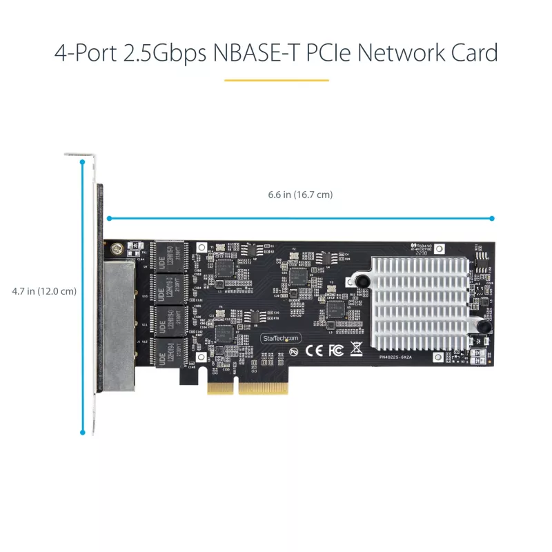 StarTech.com 4 prievadų 2,5 Gb/s NBASE-T PCIe tinklo plokštė, Intel I225-V, keturių prievadų kompiuterio tinklo plokštė, kelių gigabitų NIC, PCI Express serverio LAN plokštė, darbalaukio Ethernet sąsaja