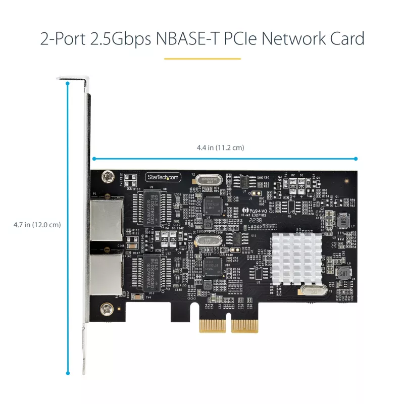 StarTech.com 2 prievadų 2,5 Gbps NBASE-T PCIe tinklo plokštė su Intel I225-V, dviejų prievadų kompiuterio tinklo plokštė, kelių gigabitų NIC, PCI Express serverio LAN plokštė, darbalaukio Ethernet sąsaja