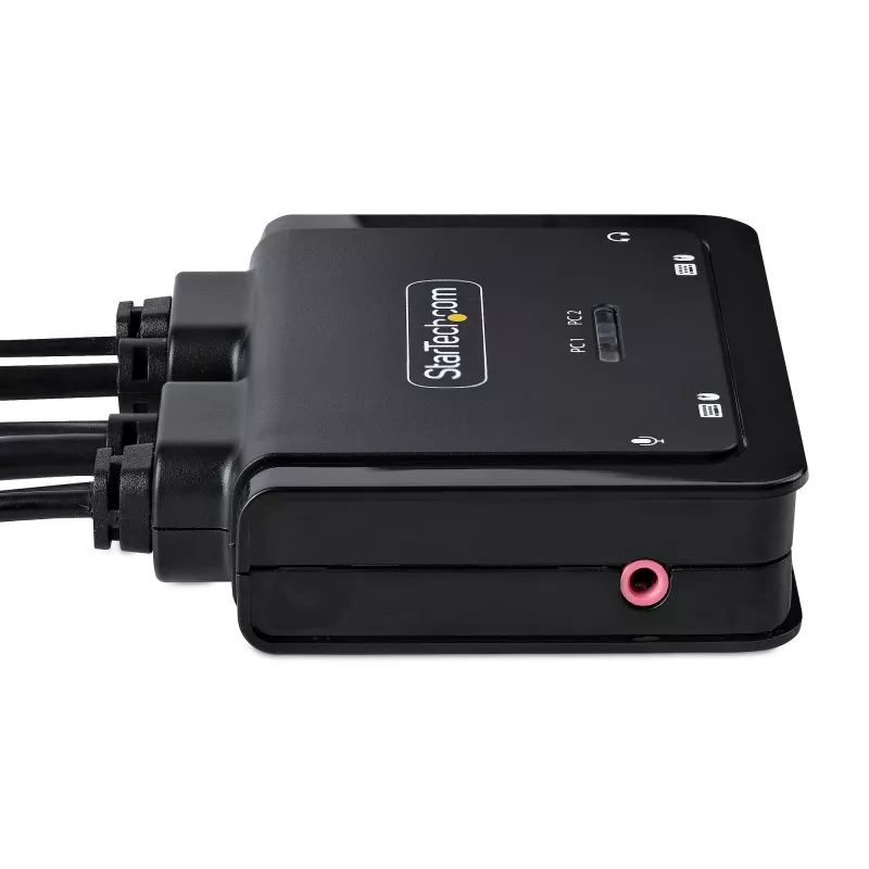 StarTech.com 2 prievadų hibridinis USB-C HDMI KVM jungiklis, 4K 60Hz, kompaktiškas KVM su integruotais 1,8 m USB-A/HDMI/garso ir 1,2 m USB-C laidais, maitinamas iš USB, nuotolinis mygtukas / klavišų kombinacijos perjungimas