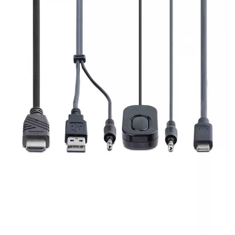 StarTech.com 2 prievadų hibridinis USB-C HDMI KVM jungiklis, 4K 60Hz, kompaktiškas KVM su integruotais 1,8 m USB-A/HDMI/garso ir 1,2 m USB-C laidais, maitinamas iš USB, nuotolinis mygtukas / klavišų kombinacijos perjungimas