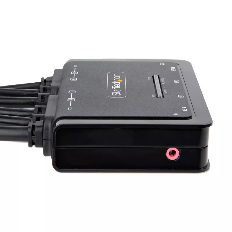 StarTech.com 2 prievadų dviejų monitorių HDMI KVM jungiklis, 4K 60Hz, kompaktiškas KVM su 1,5 m integruotais USB-A/HDMI/garso kabeliais, maitinamas iš USB, nuotolinis mygtukas / klavišų kombinacijos perjungimui