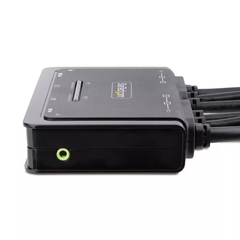 StarTech.com 2 prievadų dviejų monitorių HDMI KVM jungiklis, 4K 60Hz, kompaktiškas KVM su 1,5 m integruotais USB-A/HDMI/garso kabeliais, maitinamas iš USB, nuotolinis mygtukas / klavišų kombinacijos perjungimui