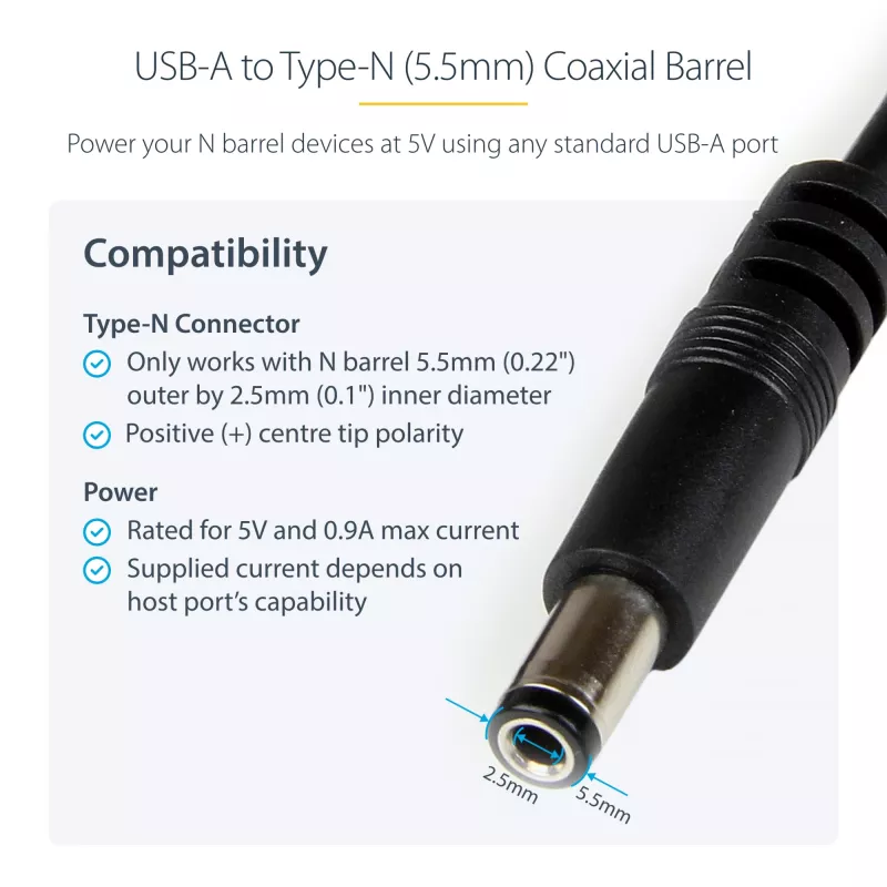 StarTech.com USB į 5.5 mm maitinimo laidas - N tipo statinė - 1 m