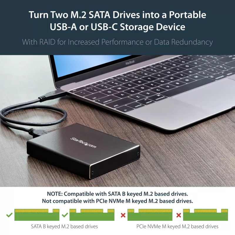 StarTech.com Dviejų lizdų M.2 SATA SSD dėklas su USB 3.1 (10 Gbps) ir RAID