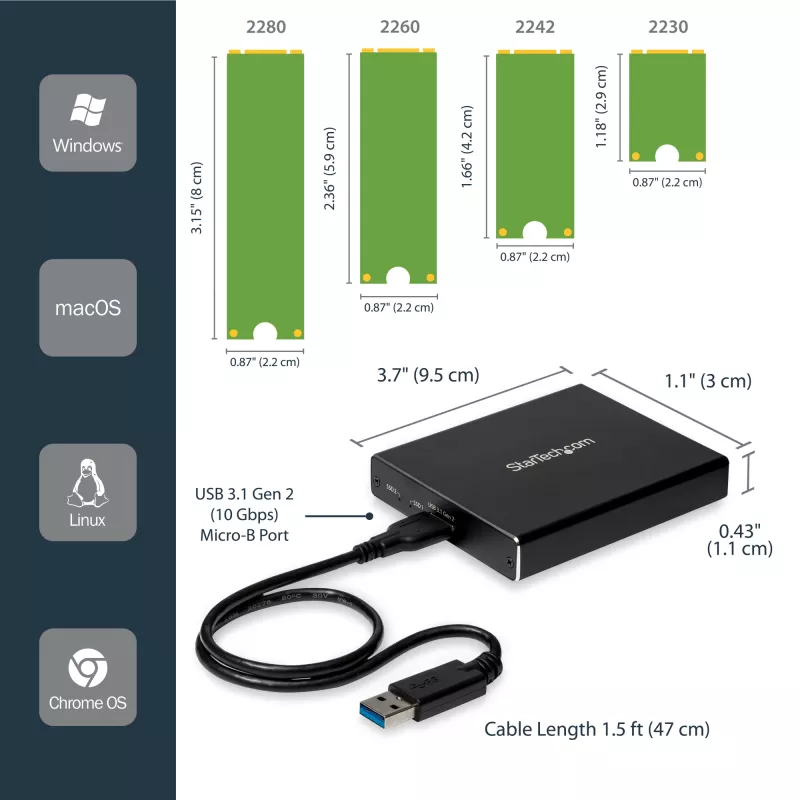 StarTech.com Dviejų lizdų M.2 SATA SSD dėklas su USB 3.1 (10 Gbps) ir RAID