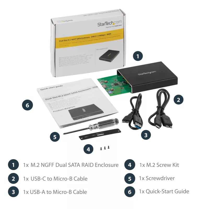 StarTech.com Dviejų lizdų M.2 SATA SSD dėklas su USB 3.1 (10 Gbps) ir RAID