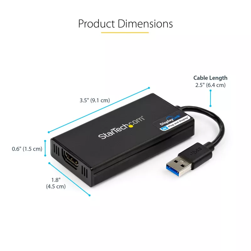 StarTech.com USB 3.0 į HDMI adapteris - 4K 30Hz Ultra HD - DisplayLink sertifikuotas - USB Type-A į HDMI monitoriaus adapteris - išorinė vaizdo plokštė - Mac ir Windows