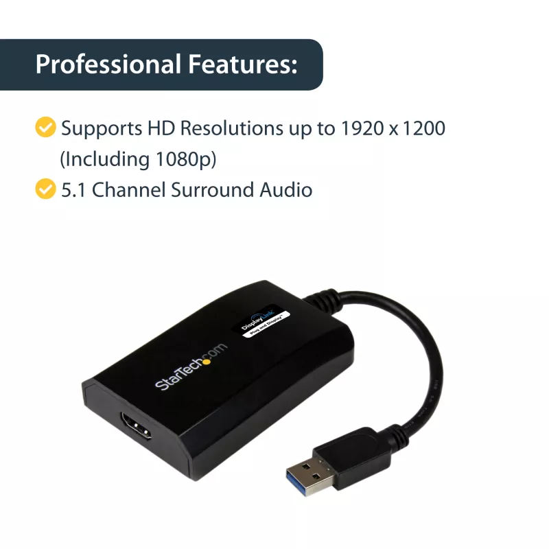 StarTech.com USB 3.0 į HDMI adapteris - DisplayLink sertifikuotas - 1080p (1920x1200) - USB Type-A į HDMI vaizdo adapteris monitoriui - išorinė vaizdo plokštė - Windows/Mac