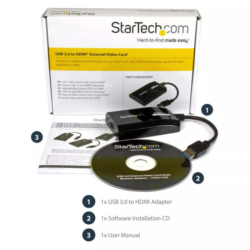 StarTech.com USB 3.0 į HDMI adapteris - DisplayLink sertifikuotas - 1080p (1920x1200) - USB Type-A į HDMI vaizdo adapteris monitoriui - išorinė vaizdo plokštė - Windows/Mac
