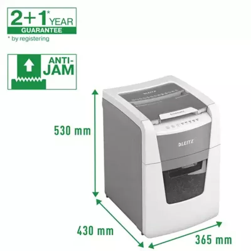 Popieriaus smulkintuvas LEITZ IQ Autofeed Small Office 100, skersinis pjovimas P-4, 8 lapų, 22 cm padavimas, 34 L krepšelis, pilkas