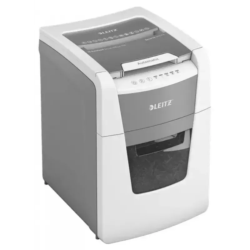 Popieriaus smulkintuvas LEITZ IQ Autofeed Small Office 100, skersinis pjovimas P-4, 8 lapų, 22 cm padavimas, 34 L krepšelis, pilkas