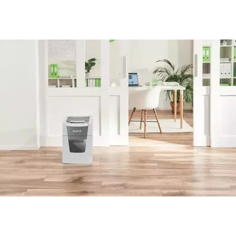 Popieriaus smulkintuvas LEITZ IQ Autofeed Small Office 100, skersinis pjovimas P-4, 8 lapų, 22 cm padavimas, 34 L krepšelis, pilkas