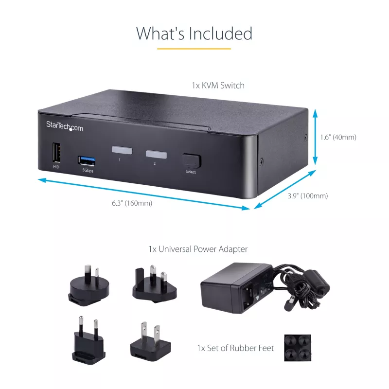 StarTech.com SV231DPUCA 2 prievadų USB-C DisplayPort KVM jungiklis, juodas