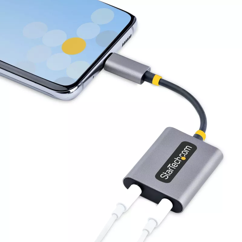 StarTech.com USB-C ausinių skirstytuvas, USB Type C dviejų ausinių adapteris su mikrofono įvestimi, USB C į 3,5 mm garso adapterį/ausinių lizdą, USB C į garso lizdą/Aux išvestį, 24 bitų DAC